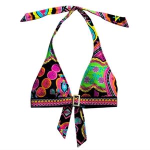 Trina Turk Psychedelic 60's Inspired Multicolor Pattern Bikini Top Size 10